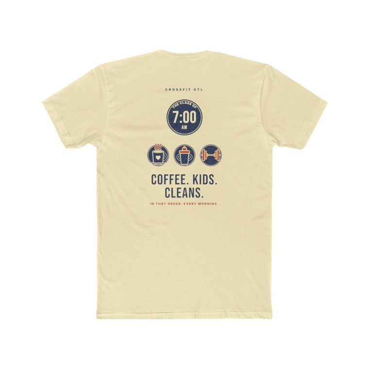 Coffee. Kids. Cleans. tee, back view