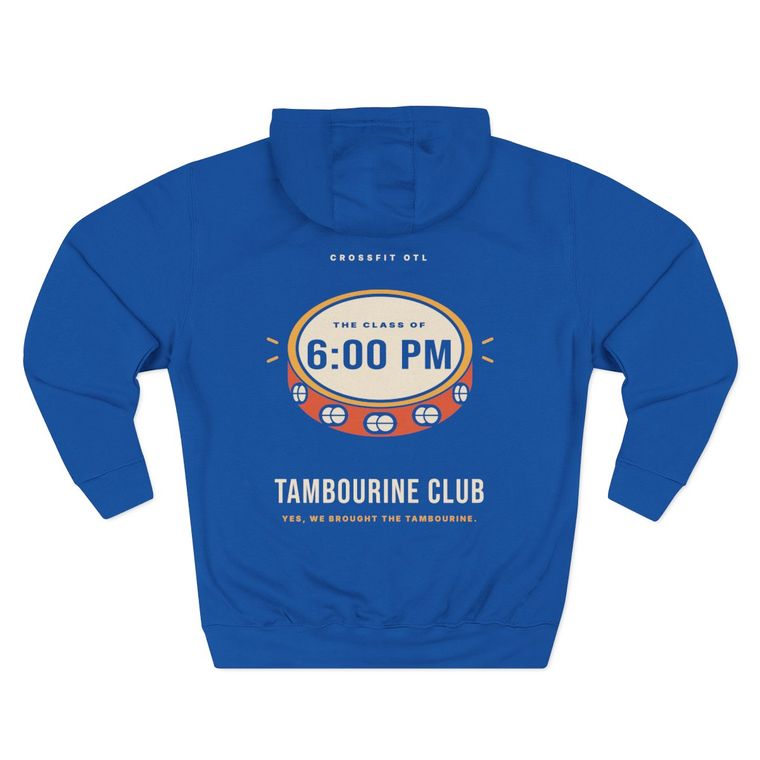 Tambourine Club hoodie, back view